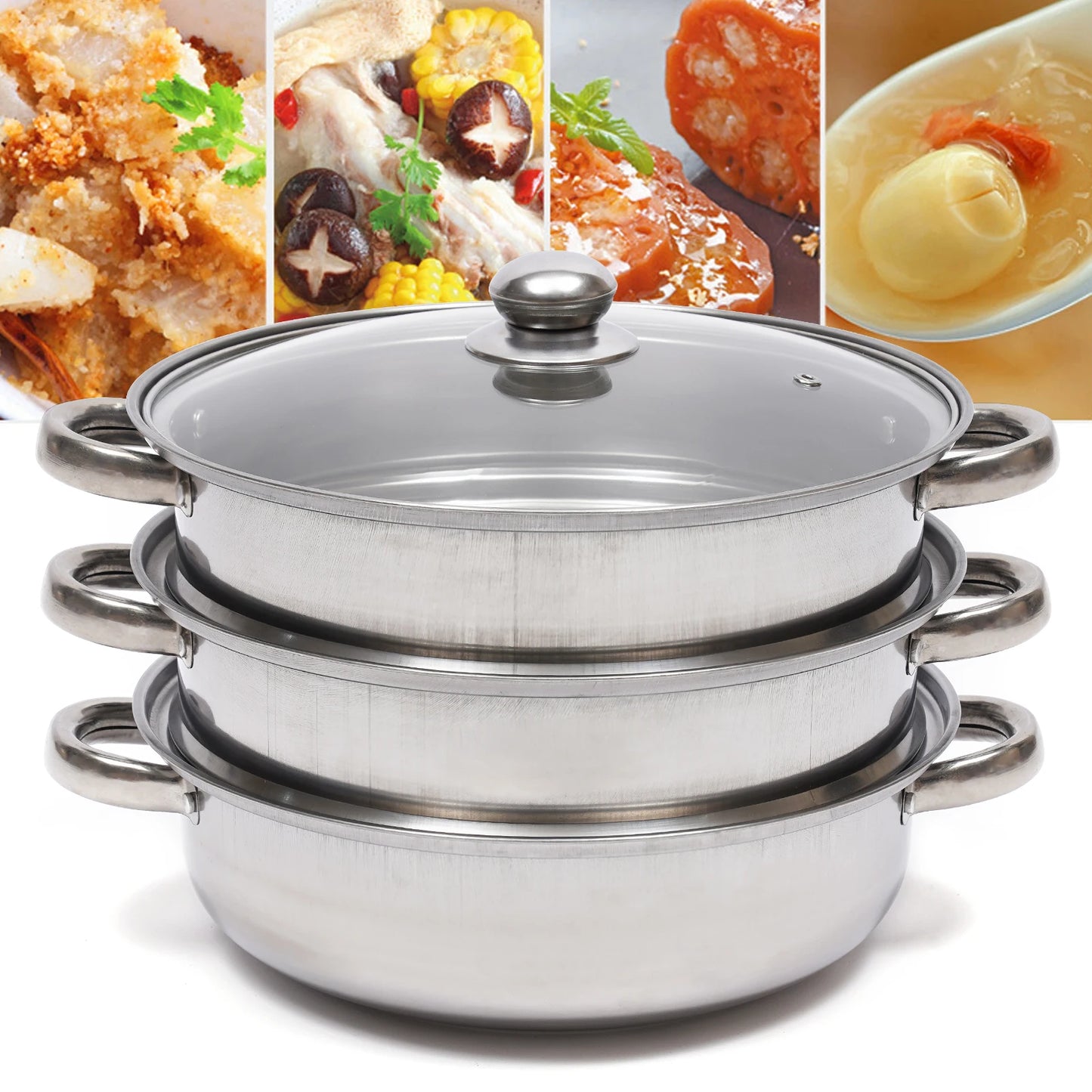 Feature Stainless Steel 3 Tier Food Steamer Pot Kitchen