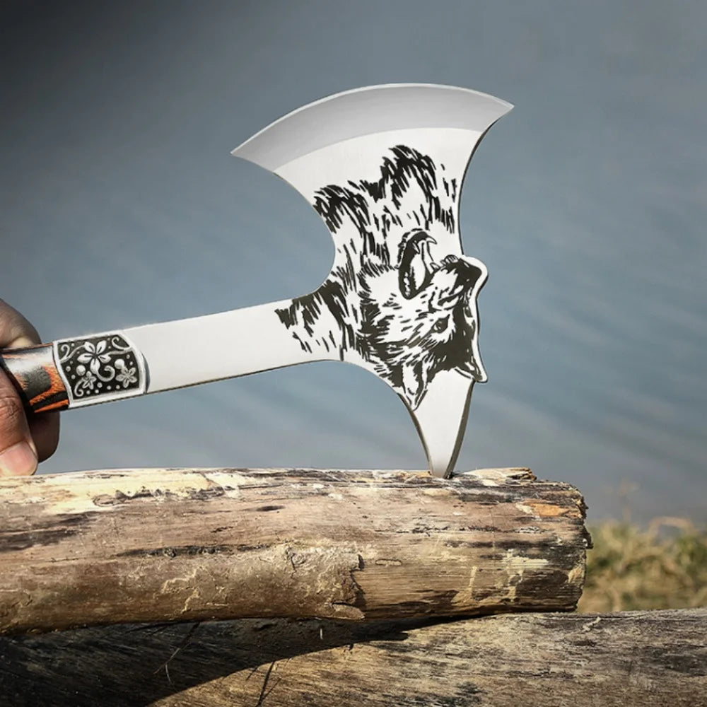 1pc Open-air Axe, Camping Axe, Tactical Axe, Wood Axe Plus Nylon Sheath, High-hardness Stainless Steel Axe, Red Sandalwood Handl