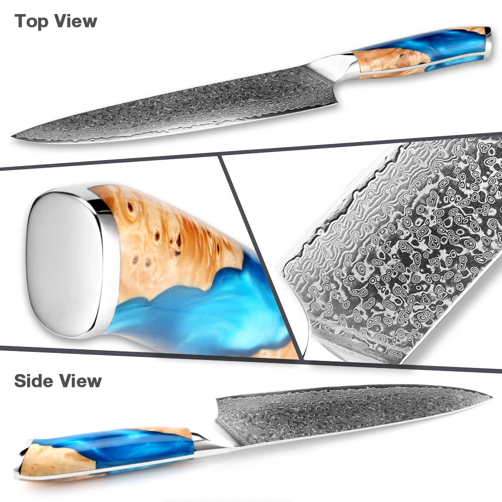 Damascus Steel Chef Knife Set 1-7PCS Ultra Sharp Japanese Kitchen Knives - Santoku Chef Knife, Cleaver, Boning, Fruit Knives