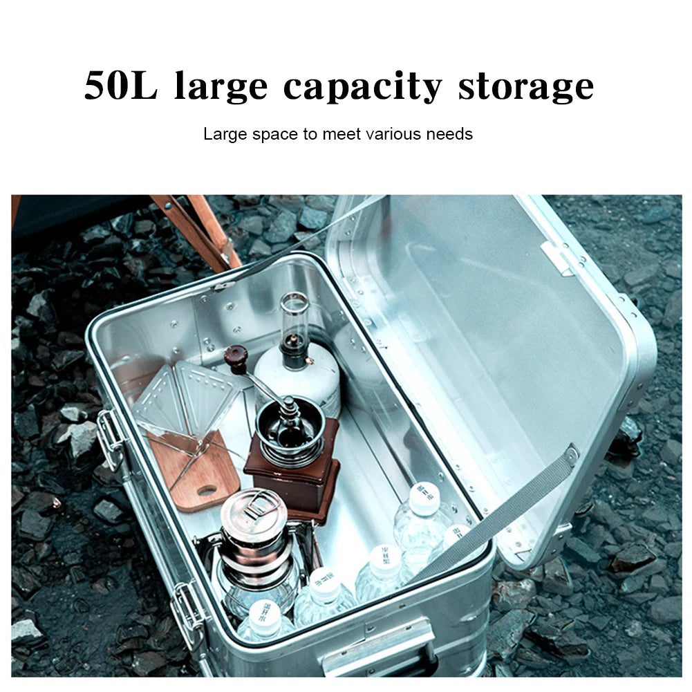 50L Camping Storage Box Hard Protective Carrying Case Aluminum Alloy Car Trunk Organizing Box Camping For Outdoor Travel Tools