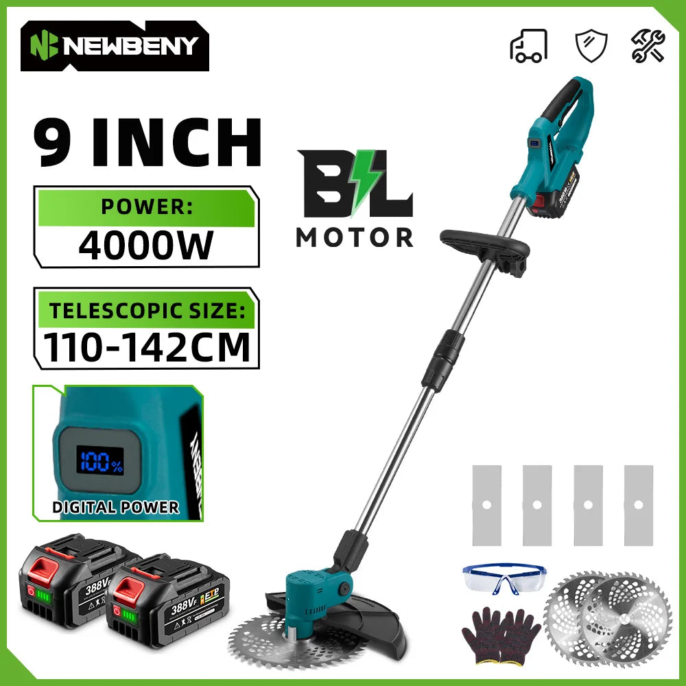 NEWBENY 4000W 9Inch Brushles Electric Lawn Mower Digital Display Grass Trimmer Repairing lawns Power Tool For Makita Battery Pin