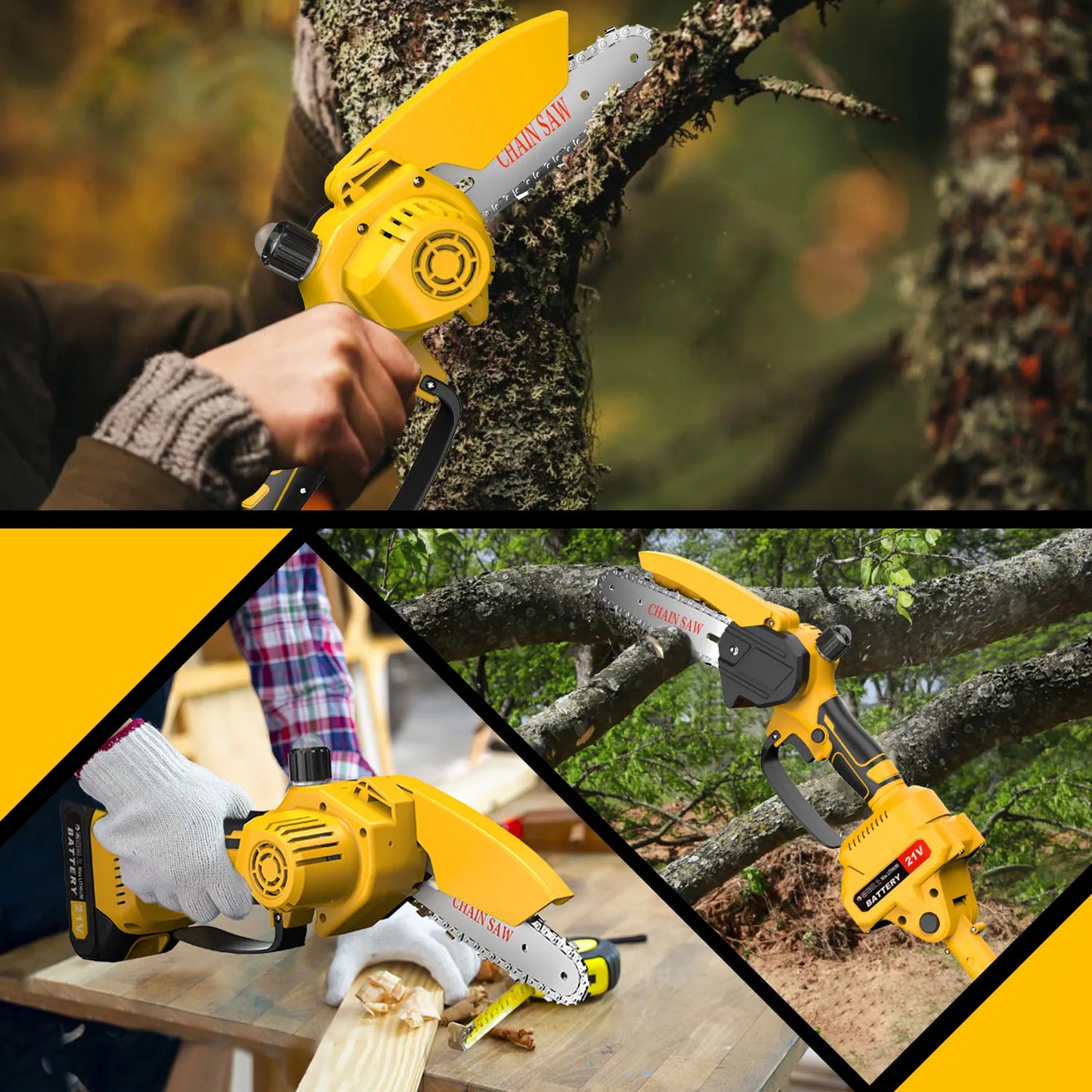 Portable Cordless Pole Saw & Mini Chainsaw 2-in-1, 21V Battery Powered With 2×Batteries, Electric Pole Saw For Tree Trimming & P
