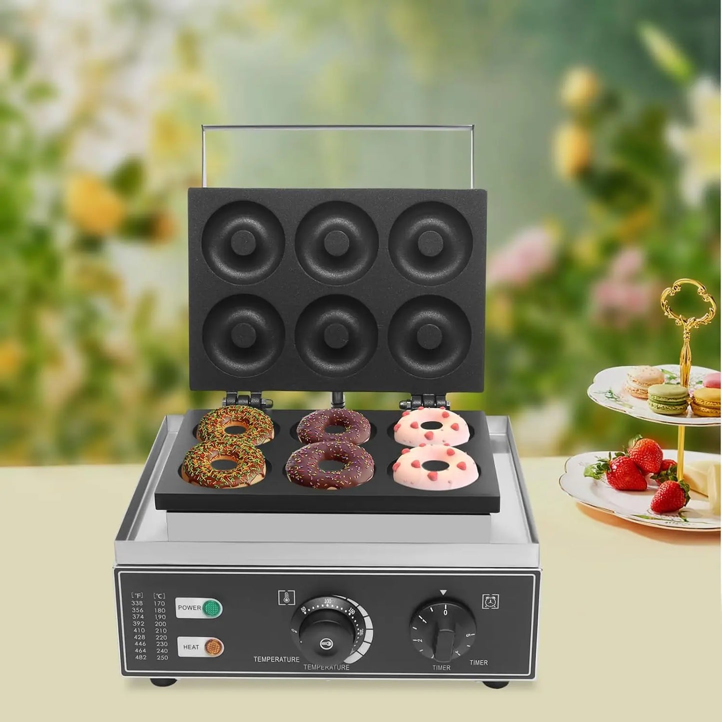 Donut Maker Machine Pancake 6Holes Double-Sided Heating Electric Doughnut Commercial Stainless Steel Non-Stick Waffle Bake With