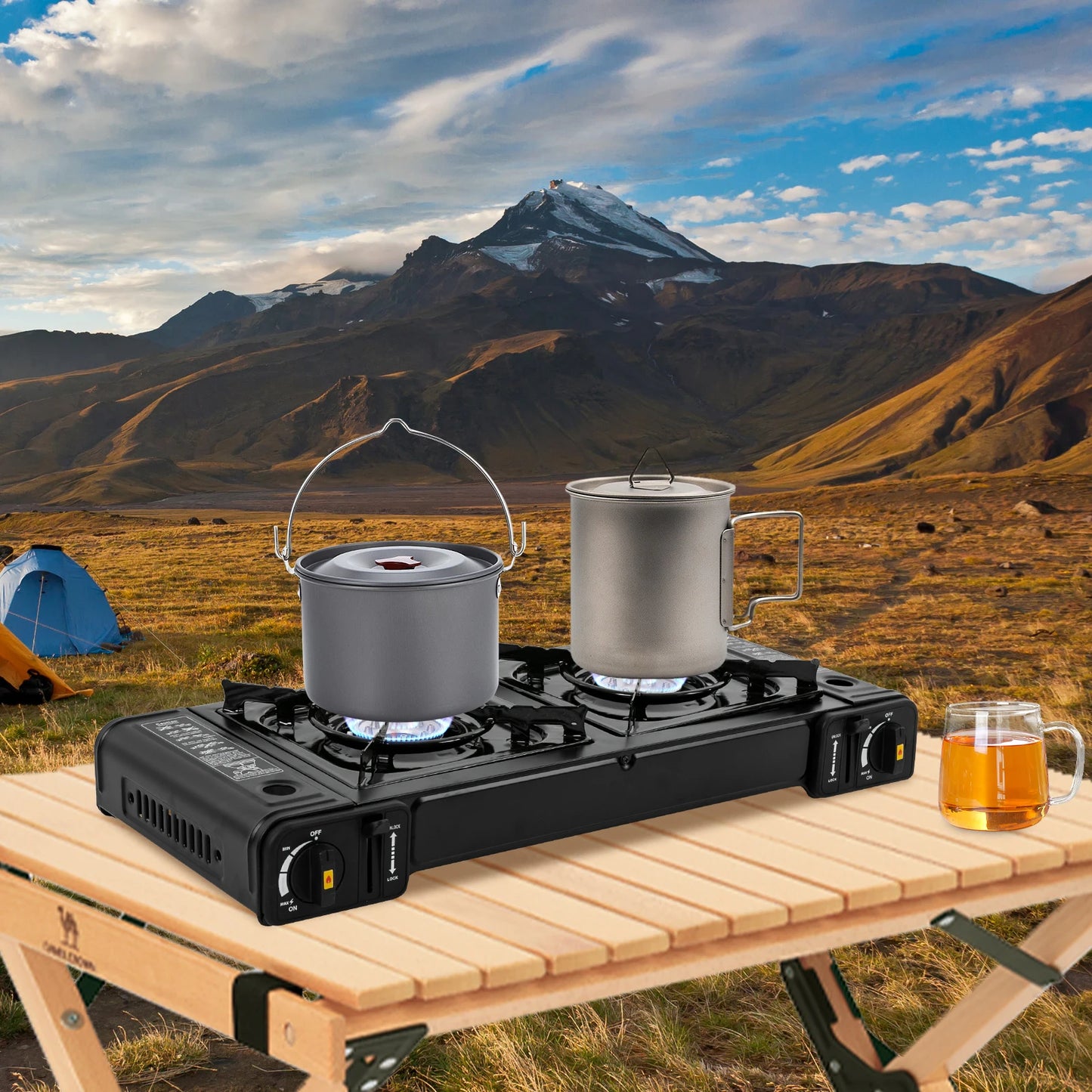 [Butane Camping Stove] Iron Copper Portable Camping Stove - 8x8in Stable Grate Auto Ignition - for Outdoor RV Apartments Safe De