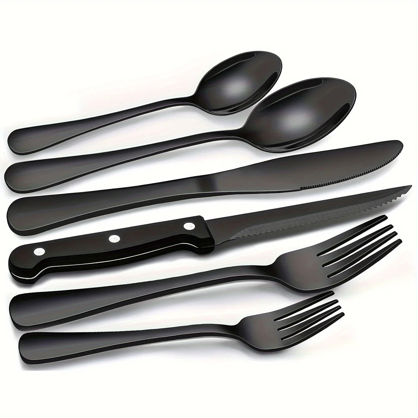 Black 36-Piece Stainless Flatware Set With Steak Knives