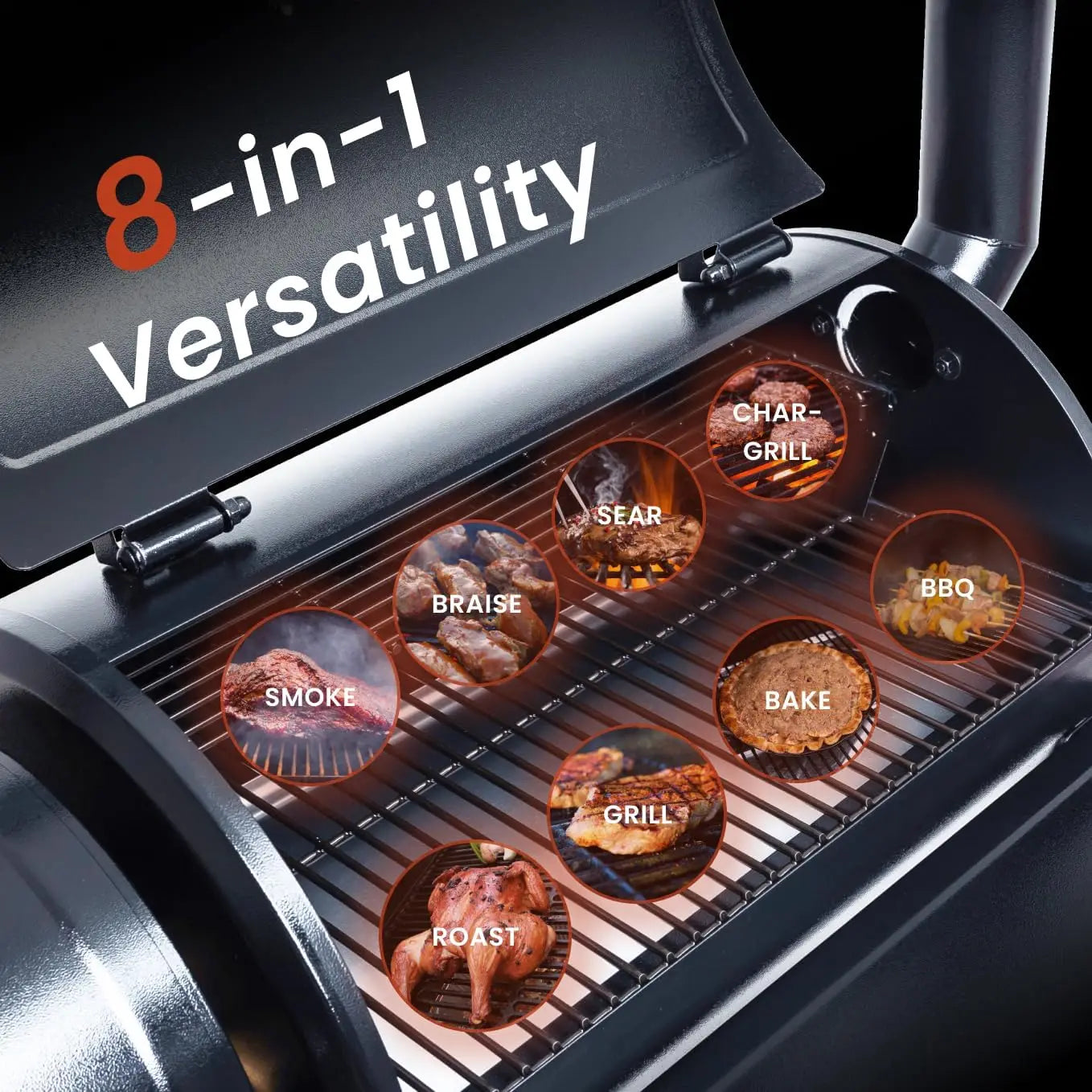 Wood Pellet Grill & Smoker with PID V2.1 Controller, 450 Sq in Cook Area, 8 in 1 BBQ Grill Outdoor Auto Temperature Control