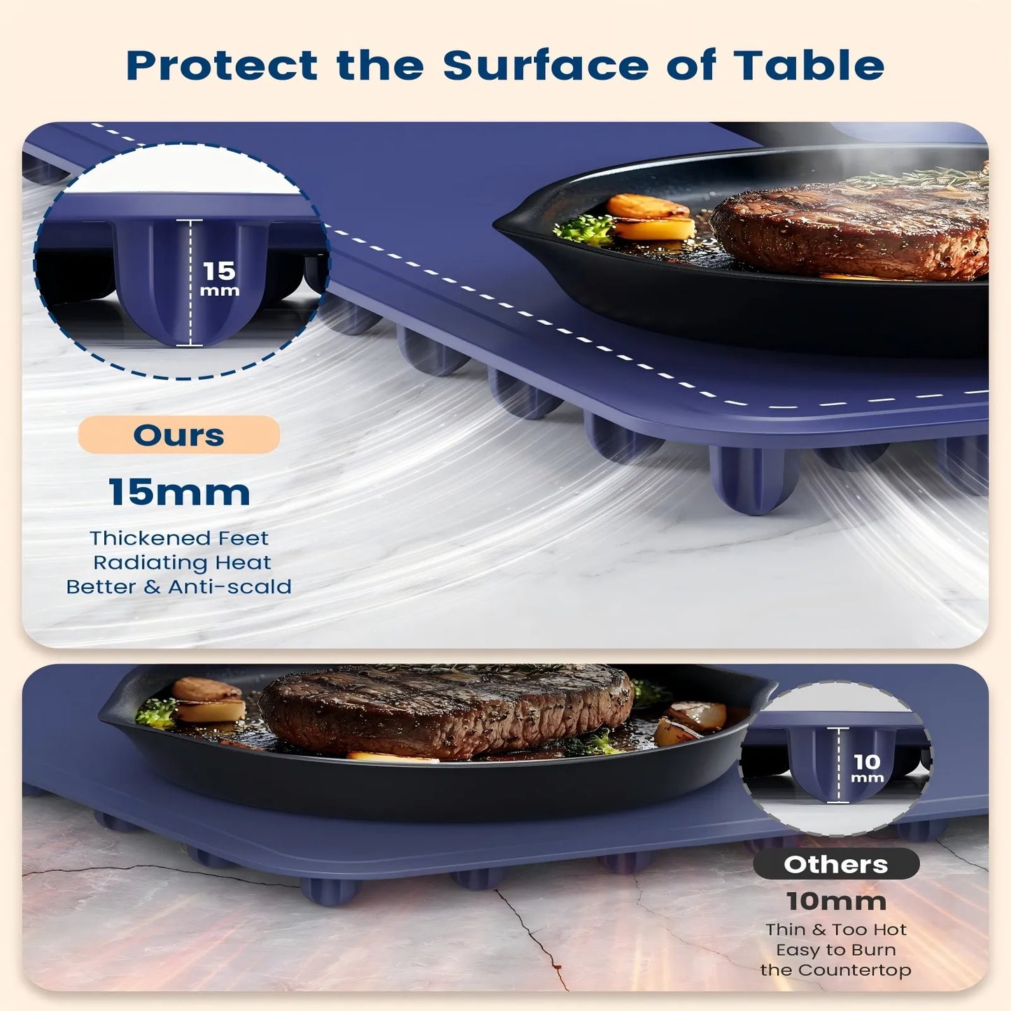 Roll up food heating pad - Level 4 temperature fast heating silicone hot plate, lifting feet to protect the dining table