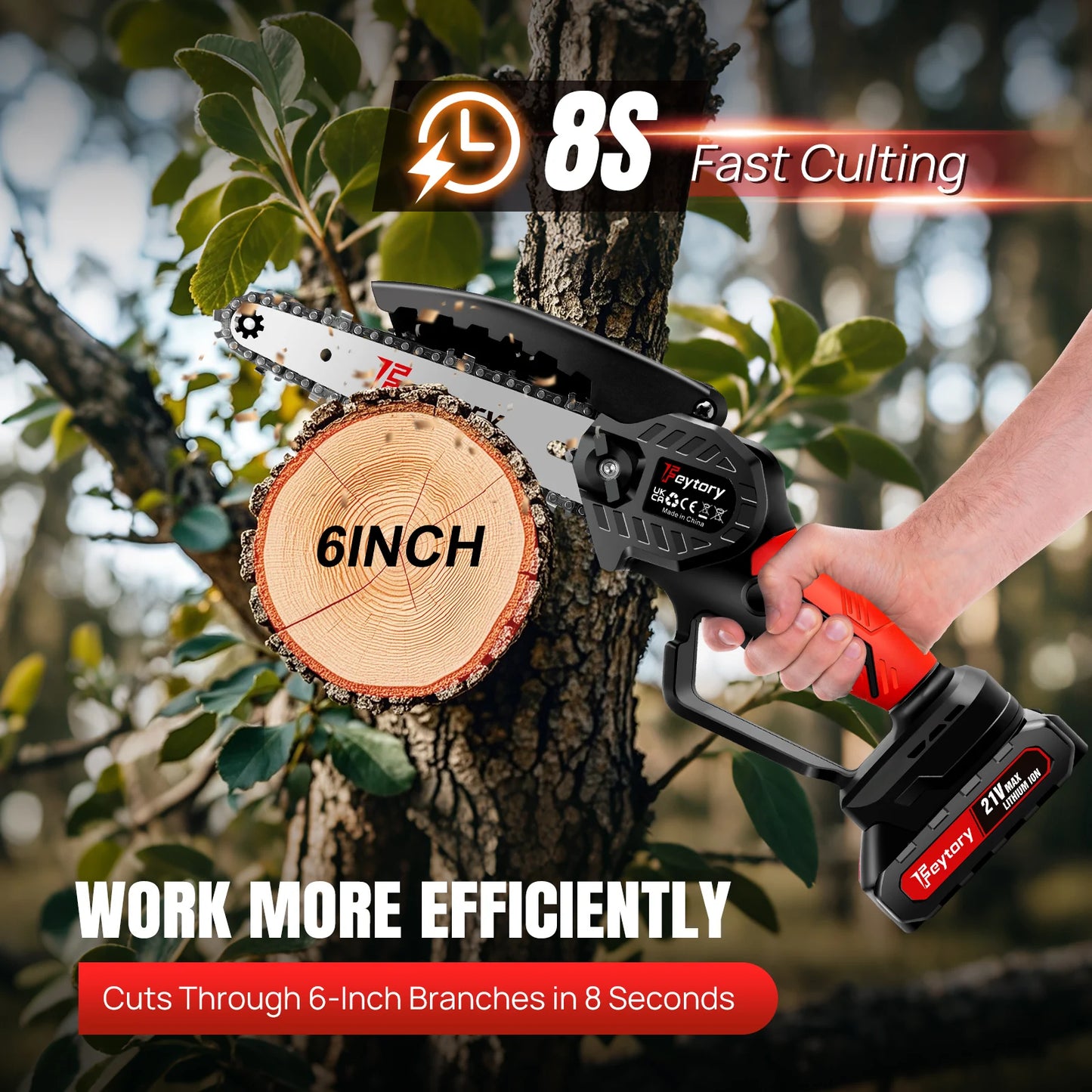 Mini Chainsaw 21V with Battery & Charger Woodworking with Small Handheld Electric 6-inch Logging Sawzall Mini Portable Chainsaw