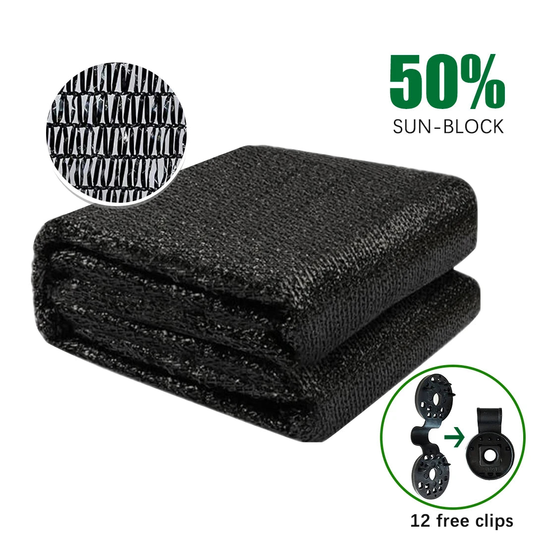 6.5 ft. x 20 ft. 50% Sunblock Shade Cloth Cover with Clips for Plants in Black