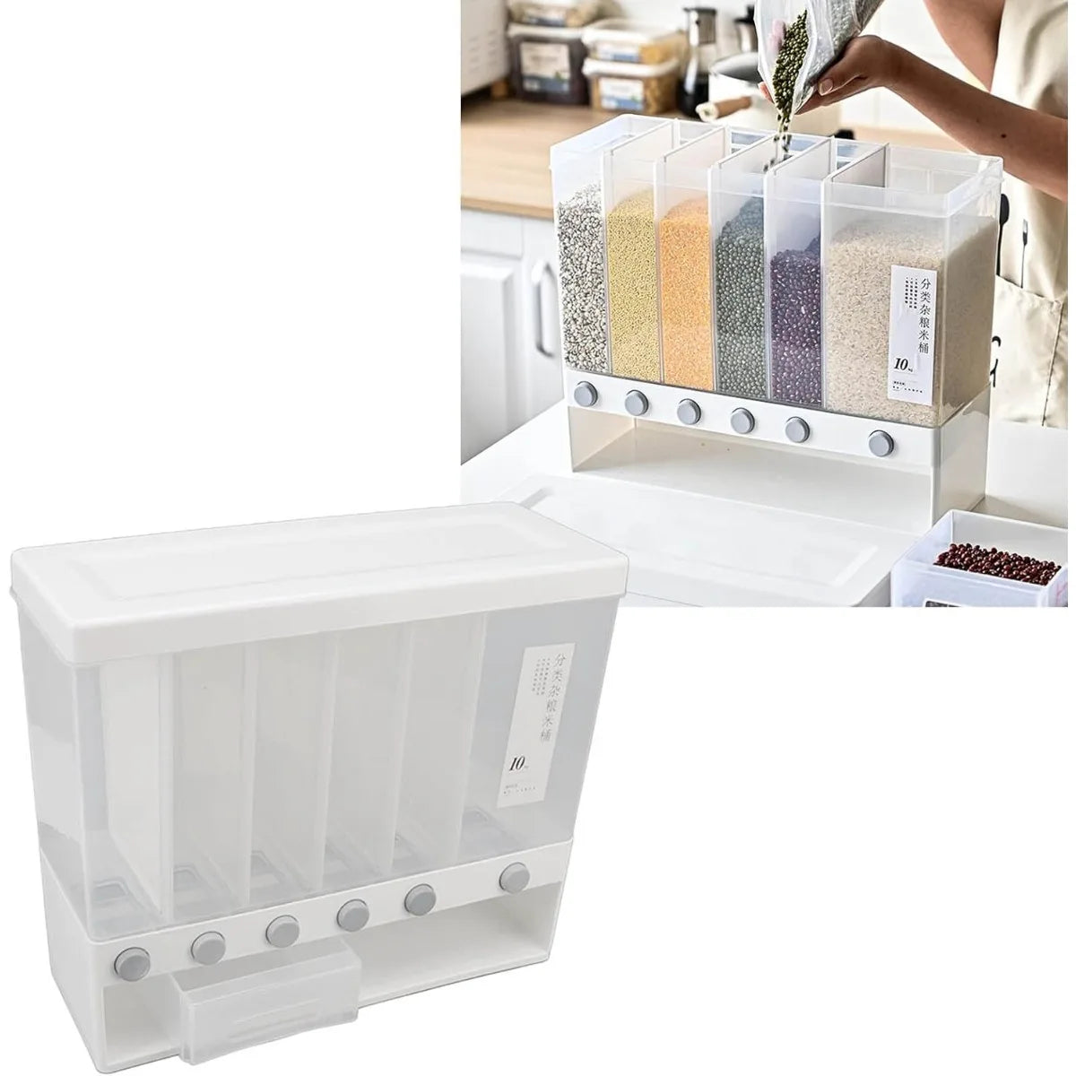 Wall Mounted Cereal Dry Food Dispenser 10L for Kitchen Pantry Organization Containers for Rice Dispenser with Measuring Cup