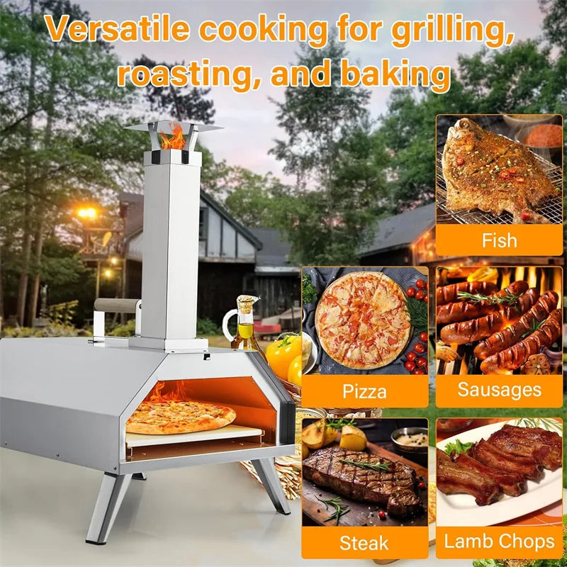 Pizza Ovens Wood Pellet 12" Portable Pizza Oven Outdoor, Stainless Steel Pizza Oven Cooking Pizza Maker for Charcoal Grill