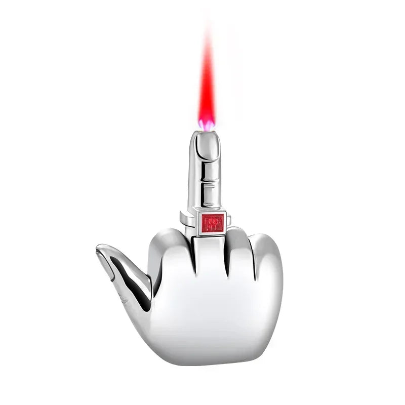 Funny Middle Finger Lighter and FUK YOU Sound Advanced Windproof Red Flame Refillable Butane Torch Lighter Smoking Men Gifts
