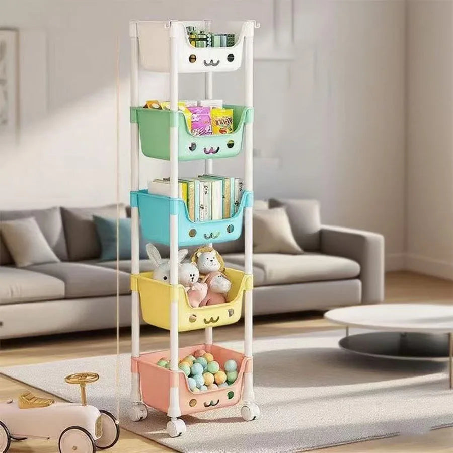 Hign-concerned 5 Tier Cartoon Rolling Storage Rack For Kids