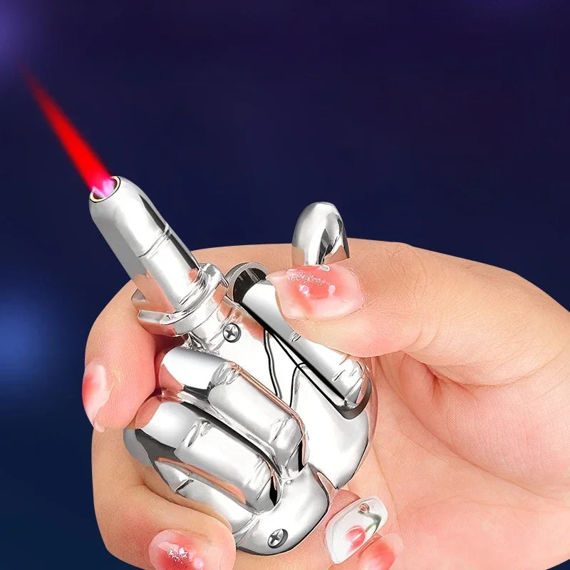 Funny Middle Finger Lighter and FUK YOU Sound Advanced Windproof Red Flame Refillable Butane Torch Lighter Smoking Men Gifts