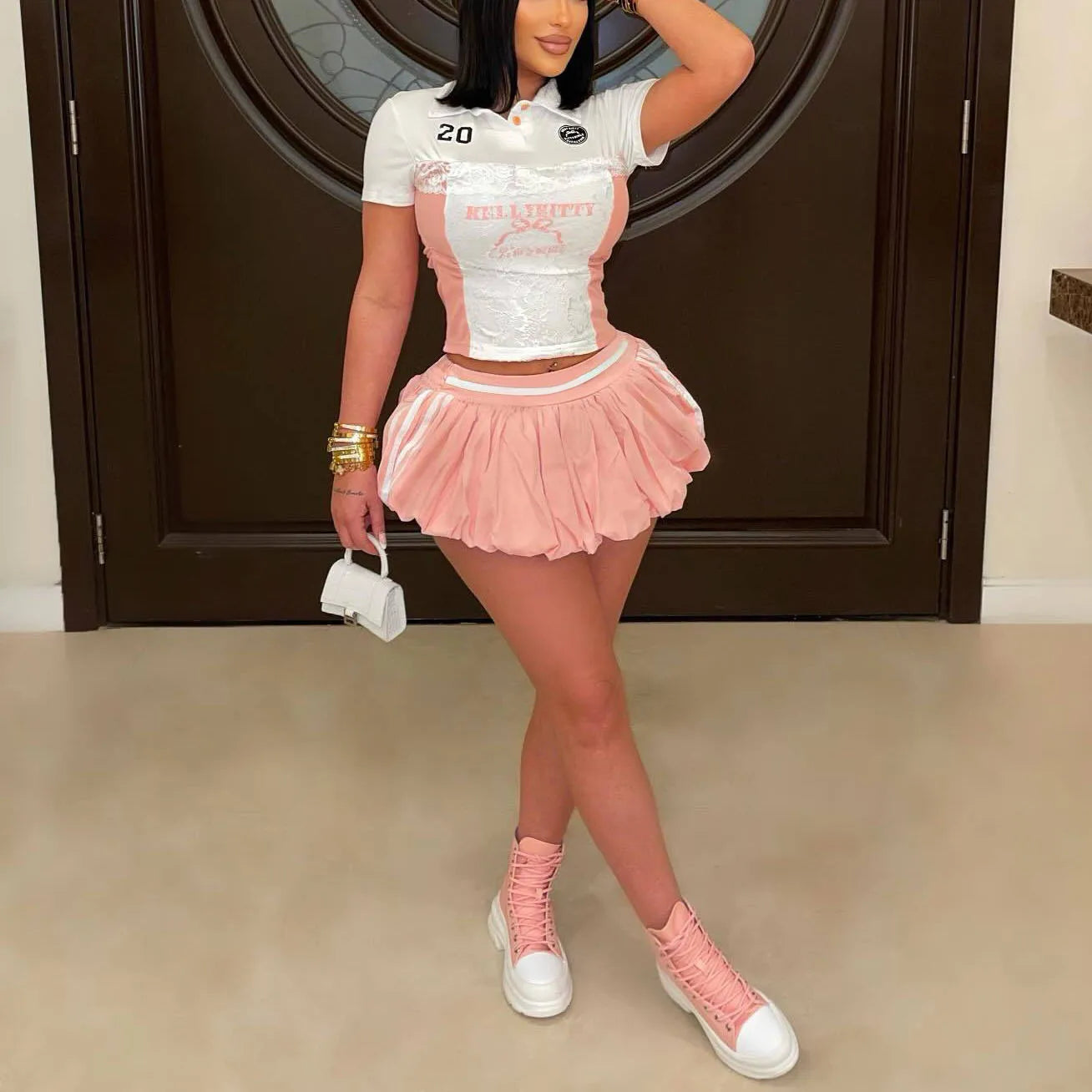 2 Pieces Sets Woman Outfits Shirts & Mini Skirts Letter Printed Girls Evening Night Out Wear Club Cloth Summer Mini Skirts Sets