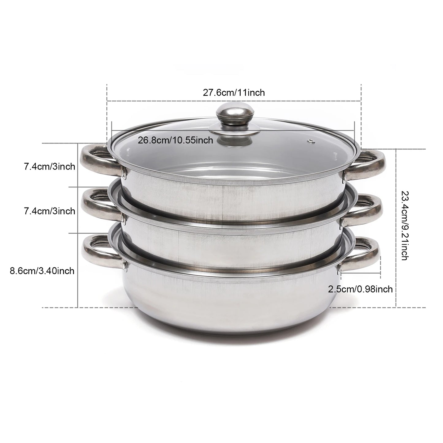 Feature Stainless Steel 3 Tier Food Steamer Pot Kitchen