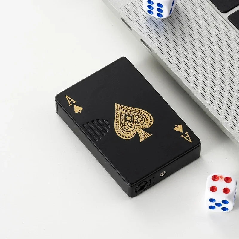 Creative Playing Cards Ace of Spades Lighter Butane Windproof Straight Metal Lighter Metal Fun Gift for Men Smoking Accessories