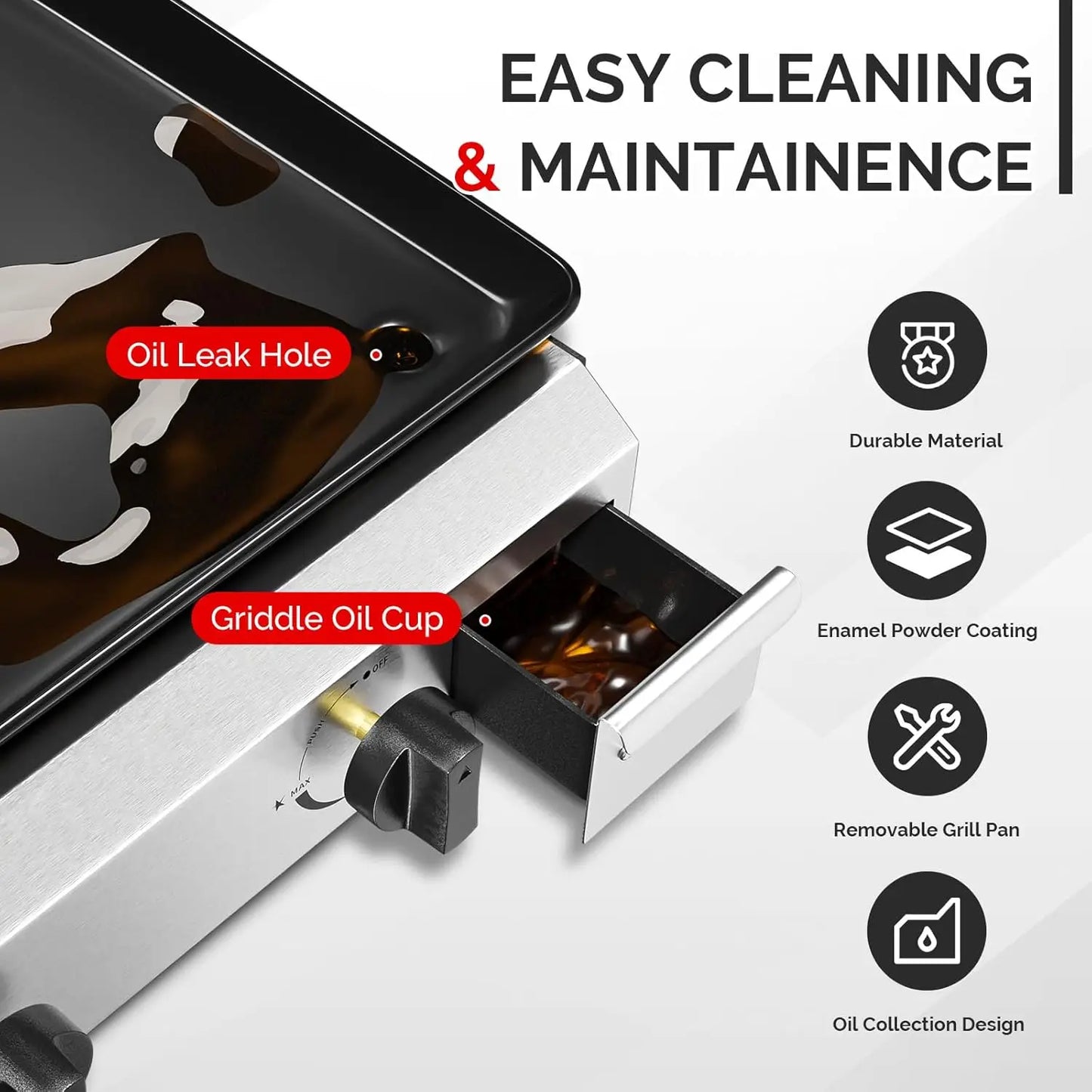 4 Burner Portable Propane Griddle with Nonstick Enameled Tray, 40000 BTU Rolling Flat Top Gas Grill with Electronic Ignition