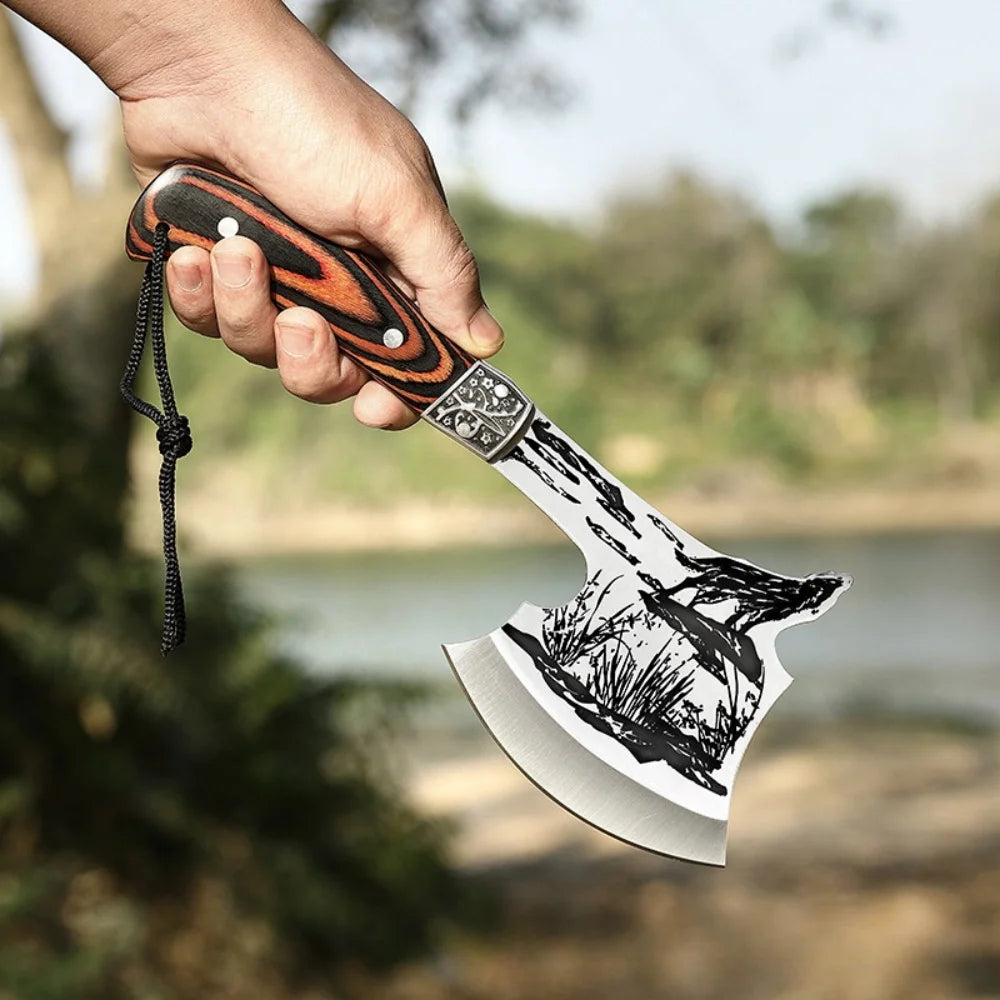 1pc Open-air Axe, Camping Axe, Tactical Axe, Wood Axe Plus Nylon Sheath, High-hardness Stainless Steel Axe, Red Sandalwood Handl