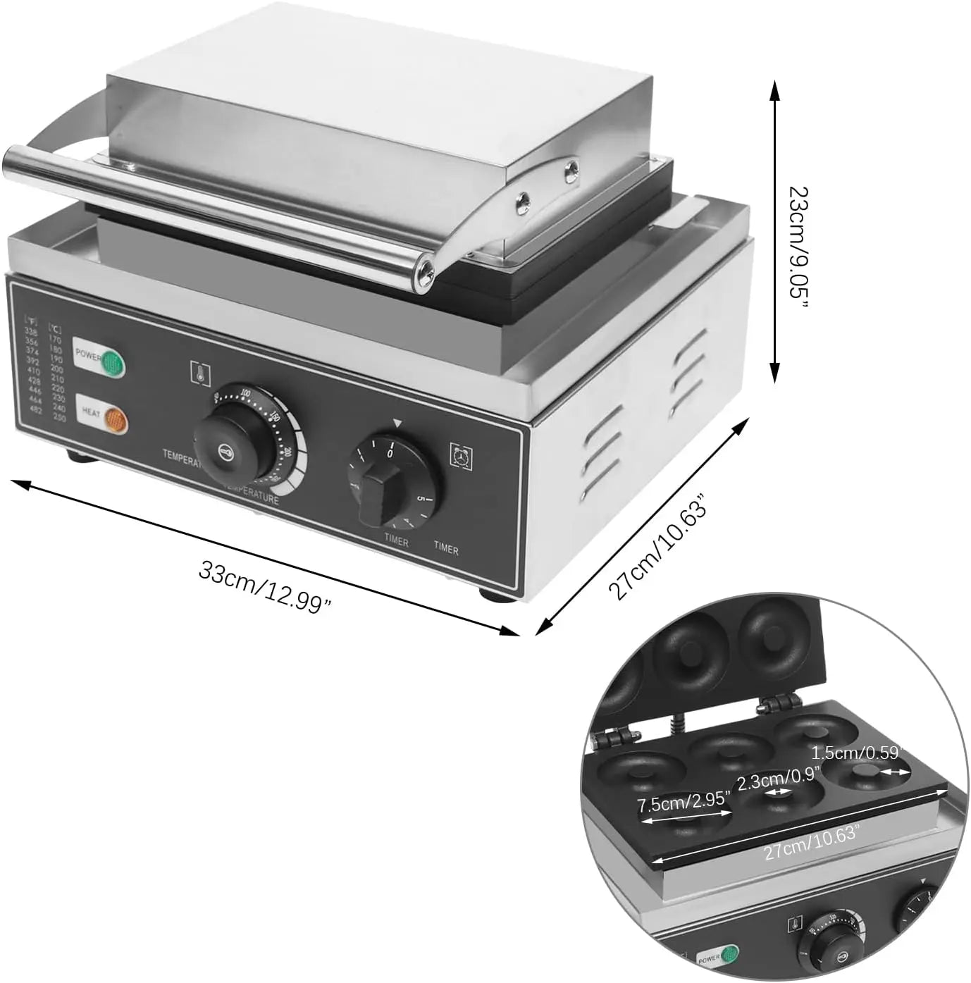 Donut Maker Machine Pancake 6Holes Double-Sided Heating Electric Doughnut Commercial Stainless Steel Non-Stick Waffle Bake With