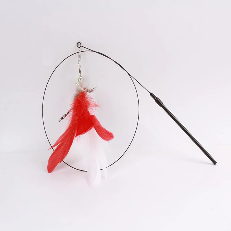 DZOMNOKCN Funny Cat Toy Folorful Feather Bell Teaser Wand