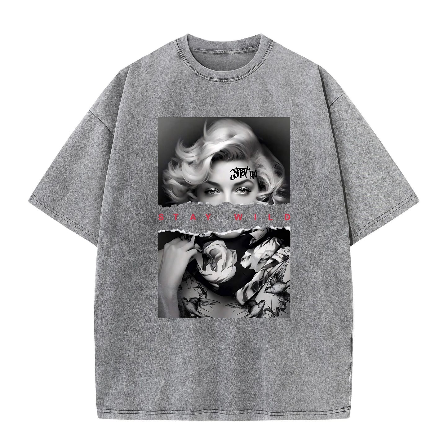 Woman Cotton Washed T-Shirts All-Math Loose O-Neck Short Sleeve European Style Fashion Portrait Print Tops Summer Female Clothes