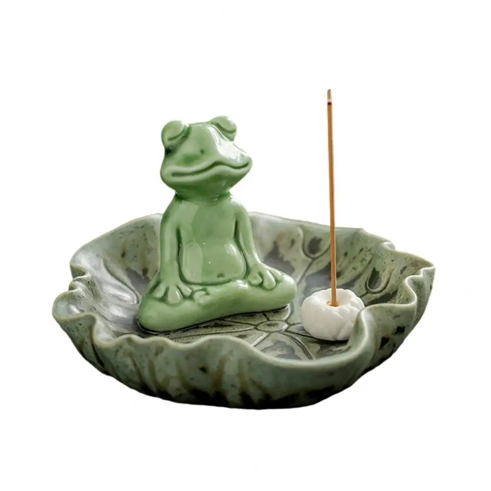 Meditation Frog Incense Stick Holder Ceramic Lotus Burner
