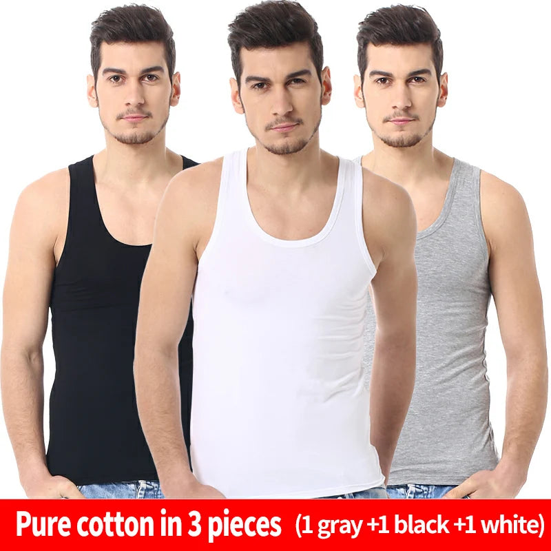 1/3 Pack Four Seasons Men's Cotton Joker Vest Teenagers Simple Fit Sports Fitness T-shirt Middle-aged Casual Sleeveless T-shirt