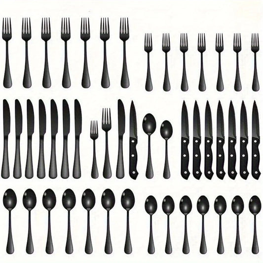 Black 36-Piece Stainless Flatware Set With Steak Knives